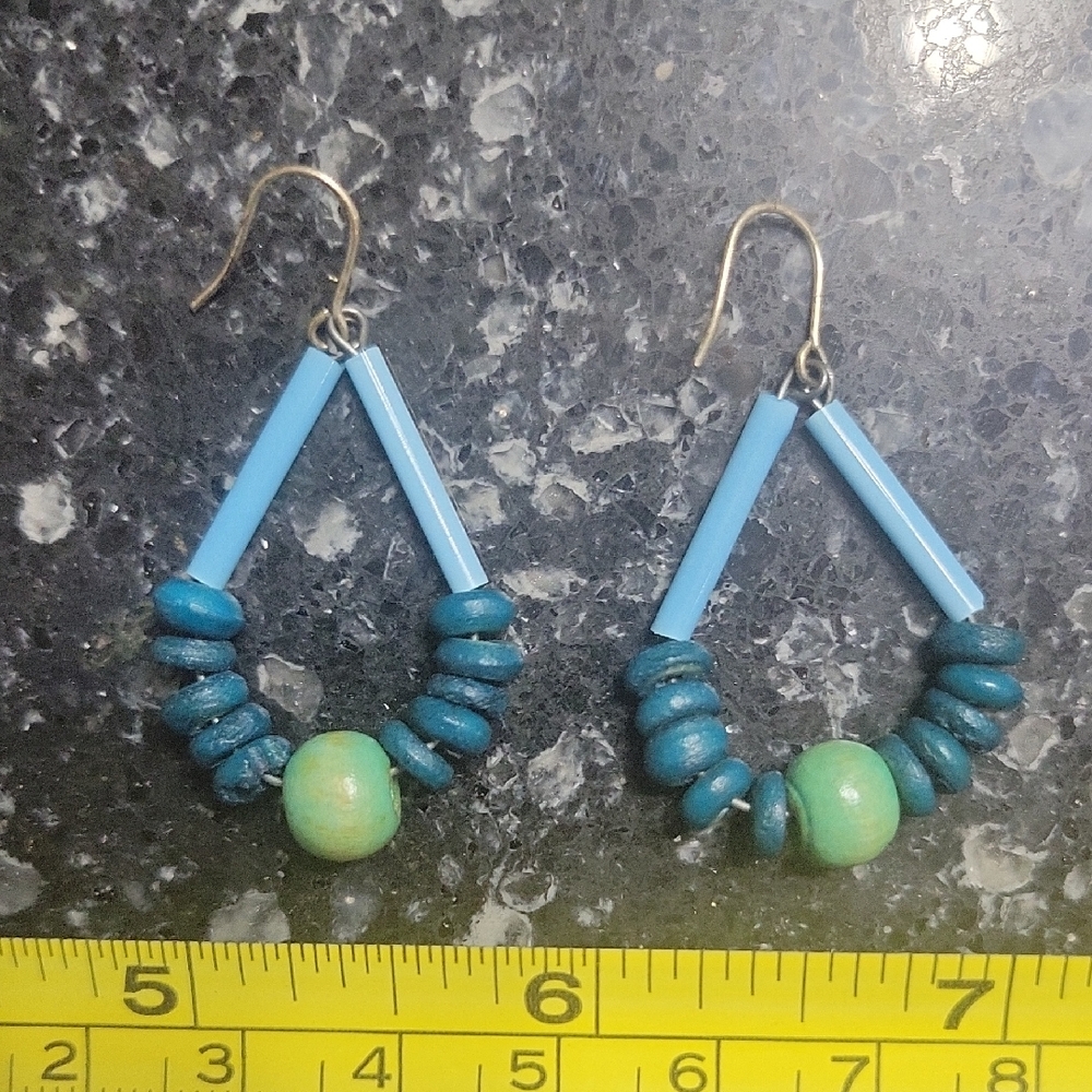 Blue and Green Beaded Earrings